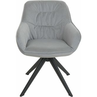 Hhg Nunca Usado] Silla De Comedor Hhg 779, Silla De Cocina Silla Tapizada Silla Con Reposabrazos, Giratoria, Metal, Tela/textil Gris Claro