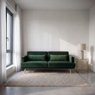 Maisons du monde Sof&aacute; cama de 3 plazas de terciopelo verde