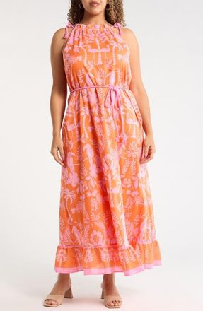 Sugarlips Kimana Floral Cotton Maxi Dress in Orange-Pink-Multi at Nordstrom, Size 2X