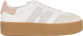 Hogan Brown Lace-Up H Side-Logo Leather Sneakers