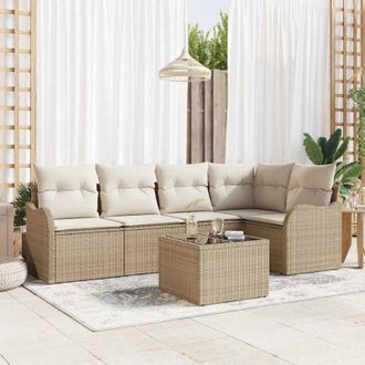 vidaXL Vidaxl - Conjunto De Sof&aacute; De Jard&iacute;n Con Coj&iacute;n 6 Pcs Beige Polirat&aacute;n