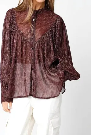 Olivaceous Selene Metallic Blouse In Wine