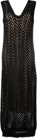 Brunello Cucinelli open-knit maxi dress - women - Silk/Linen/Flax/Cotton/Polyamide - M - Black