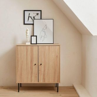 Sweeek 83.5cm Storage Cabinet With Grooved Wooden-effect in Light Brown