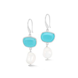 Dower & Hall Chalcedony Pebble & Pearl Drop Earrings