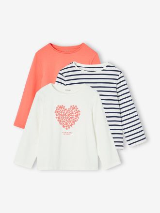Vertbaudet 3er-Pack M&auml;dchen Shirts mit Print BASICS Oeko-Tex koralle