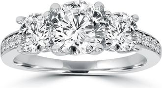 Pompeii3 2ct Three Stone Round Diamond Engagement Ring 14K White Gold Size Selectable