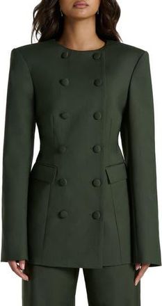 Naked Wardrobe Power Shoulder Double Breasted Blazer in Olive at Nordstrom Rack, Size X-Small