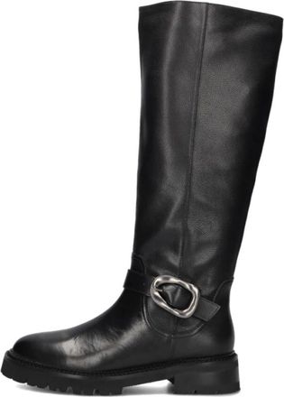 Stefano Lauran Zwarte leren kniehoge laarzen - Dames - Hoge Laarzen - Zwart - 39 EU - Wol - Schoenen