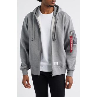 Alpha Industries Utility Pocket Cotton Fleece Zip Hoodie in Medium Charcoal Heather at Nordstrom, Size Xx-Large