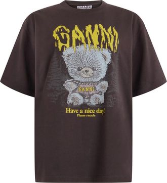 Ganni Tops, Dames, Bruin, S, Katoen, Forest Teddy T-shirt