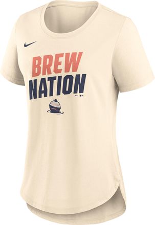 Nike Milwaukee Brewers Team Phrase City Connect Lockup Nike Womens MLB T-Shirt in Brown | NKMV15AMZB-ASK