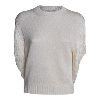 Akep Girocollo smanicato con frange - female - Akep - Round-neck Knitwear - Beige - S - Knitwear