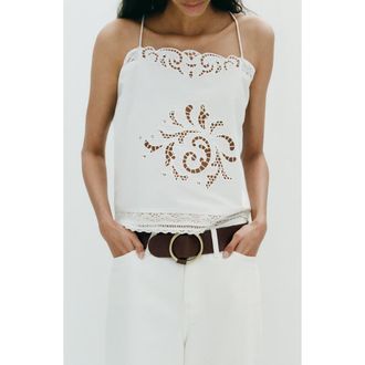Mango Floral Broderie Anglaise Top in Off White at Nordstrom, Size Large