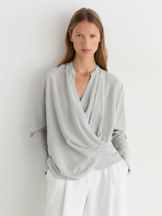 Reiss Grey Matte Silk Draped Shirt, 18