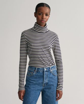GANT Rollkragenshirt GANT SLIM STRIPED RIB TURTLENECK, Damen, Gr. XXL, blau (evening blau), Strick, Obermaterial: 45% Baumwolle, 45% Modal, 10% Elasthan, g