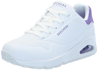 Skechers Womens Uno Pop Back Sneaker, White Durabuck/Purple Suede Trim, 6.5 UK
