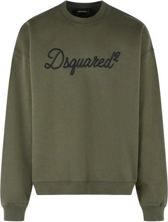 Dsquared2 Logo-detail Katoenen Sweater - Heren - Sweatshirts & Hoodies - Groen - Maat: XL Katoen