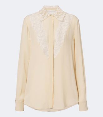 Fendi Lace-trimmed silk georgette shirt