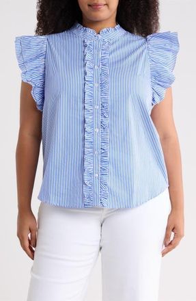 Sugarlips Sherah Stripe Ruffle Shirt in Blue-White-Stripe at Nordstrom, Size 3X