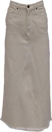 Khaite Raw-Edge Trim Midi Length Skirt in White Denim