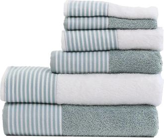 Casa da Laura Juego de toallas de 6 piezas Rayas Verde Agua 450 gr./m2