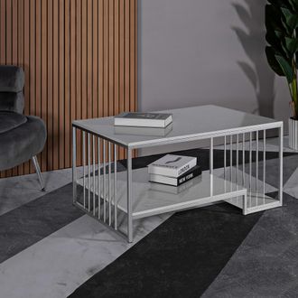 Dmora Mesa De Centro Fafaha, Rectangular, Tapa Blanca, Estructura De Metal, 90x45x60h Cm M&aacute;rmol Blanco