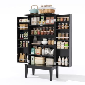 STILVORA Aparador De Cocina Con 2 Puertas Y 5 Huecos, Almacenaje En Puertas, Estilo Vintage, De Mdf, 120 X 59 X 30 Cm, Negro