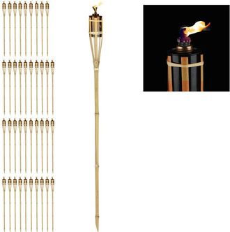 Relaxdays Kit de 40 Antorchas Jardín de Aceite con Mecha, Farolillos Bambú, Marrón, Exterior, 90 cm, Marrón Natural