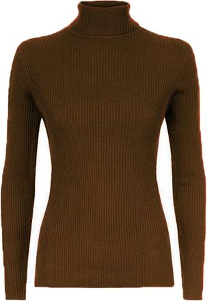 Generic Womens Plus Size Long Sleeves Ribbed Polo Neck Top Available in Variety of Colors (Brown, 12-14)