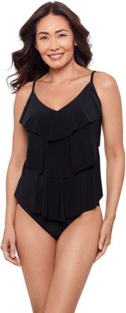 Aqua Green Triple Ruffle Tier Adjustable Tankini Swimsuit Top in Black at Nordstrom, Size X-Large