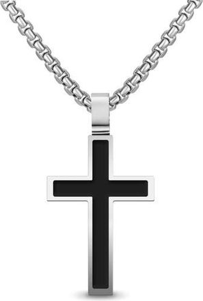 Edforce Mens Inlay Cross Pendant Necklace in Silver at Nordstrom Rack