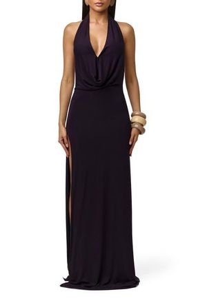 Naked Wardrobe Smooth Halter Maxi Dress in Blackberry at Nordstrom, Size X-Small