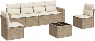 vidaXL Vidaxl - Set Sof&aacute;s De Jard&iacute;n 7 Piezas Y Cojines Rat&aacute;n Sint&eacute;tico Beige