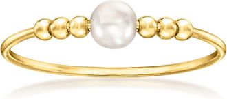 RS Pure by Ross-Simons Italian 3.5-4mm Cultured Pearl and Bead Ring in 14kt Yellow Gold