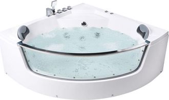 Beliani Ba&ntilde;era De Hidromasaje Esquinera Acr&iacute;lico Led Reposacabezas Accesorios De Acero Inoxidable Blanco 210 X 148 Cm Blanco Tamula