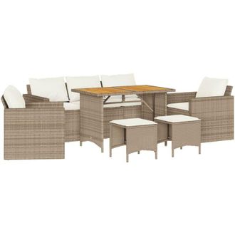 vidaXL Juego De Sof&aacute;s Jard&iacute;n Con Cojines 6 Pzas Rat&aacute;n Sint&eacute;tico Beige Vidaxl