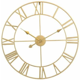 OEM Reloj De Pared Grande De Hierro Estilo Retro - Redondo - Silencioso - Funciona Con Pilas - N&uacute;meros Romanos - Estilo Vintage - Para Decoraci&oacute;n De Sala 