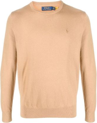 Ralph Lauren Geborduurde Logo Trui - Heren - Ronde hals truien - Beige - XL - Katoen - Truien & Vesten