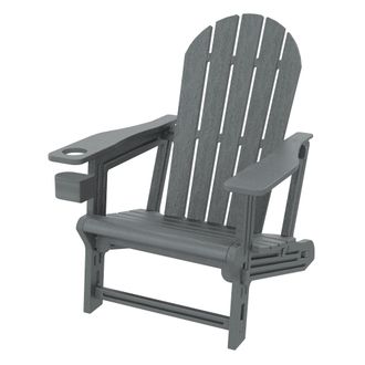 ML Design Ml-design Silla Adironack Con Portavasos, Gris, Sill&oacute;n De Jard&iacute;n De Pl&aacute;stico Con Aspecto De Madera, Mecedora Resistente A La Intemperie, Asiento Con R