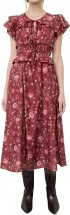 Moon River Ruffle Detail Midi Dress In Maroon