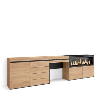 Skraut Home Tocador, Dormitorio Habitaci&oacute;n, 284x75x35 Cm, Con Caj&oacute;n, Chimenea El&eacute;ctrica Xxl, C&oacute;moda, Cajonera, Estilo Moderno, Roble - Skraut Home