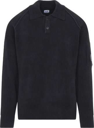 C.P. Company Black Knitted Polo Sweater