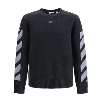 Off-white Diag Fuzzy Crewneck Sweater - Heren - Truien - Blauw - Maat: 2XL Katoen