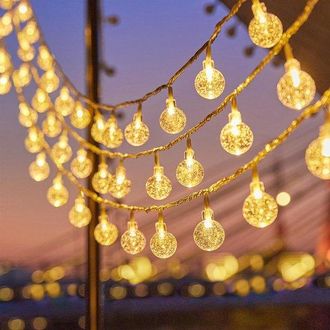 OEM Guirnalda De Luces Con Bolas De Cristal - Cadena Decorativa - Iluminaci&oacute;n Ambiental - Luz De 360 Grados - 3 Metros, 20 Led - Blanco C&aacute;lido