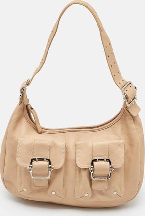 Longchamp Beige Leather Front Double Pocket Shoulder Bag