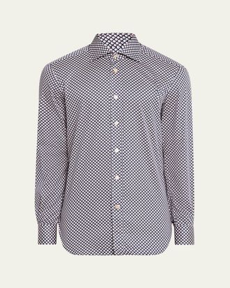 Kiton Mens Cotton Geometric Sport Shirt