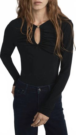 Frame Denim Keyhole Long Sleeve Top In Black