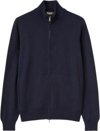 Loro Piana Blauwe Cashmere Zip-Up Bomberjas - Heren - Cashmere truien - Blauw - M - Truien & Vesten