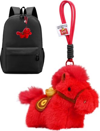 Generic Plush Horse Keychain, Red Charm Pendant, Key Accessory with Soft Material, Collectible Toy Decoration, Bag Charm with Fun Design, Decorative Accessory